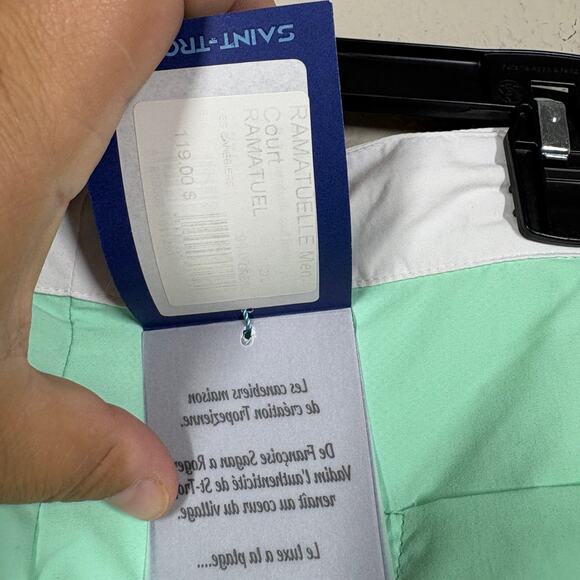 Les Canebiers Mens Size 2XL Ramatuelle Swim Shorts Neon Green White Mesh Lined - Picture 6 of 9